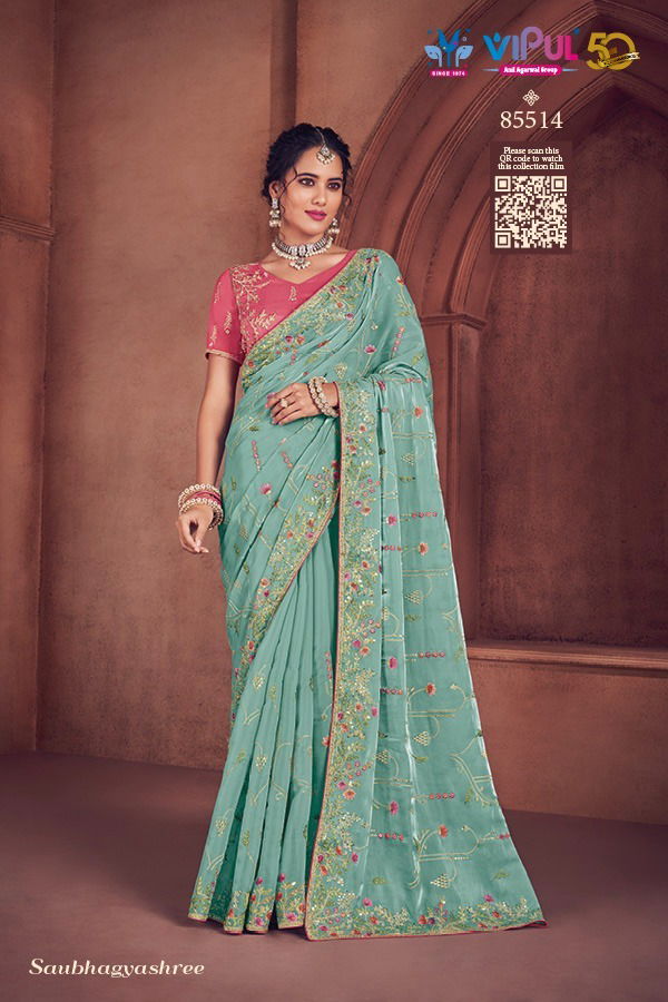 Saubhagyashree By Vipul Organza Party Wear Saree Wholesale In India